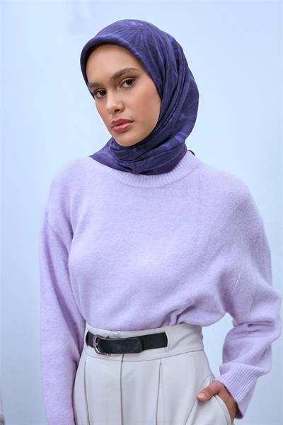 Viskon Velora Eşarp Koyu Mor-Füme Tonlu Tok Duruşlu Kaymaz 90x90