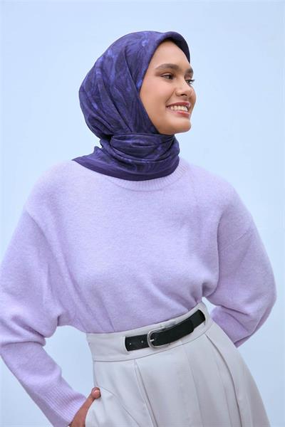 Viskon Velora Eşarp Koyu Mor-Füme Tonlu Tok Duruşlu Kaymaz 90x90