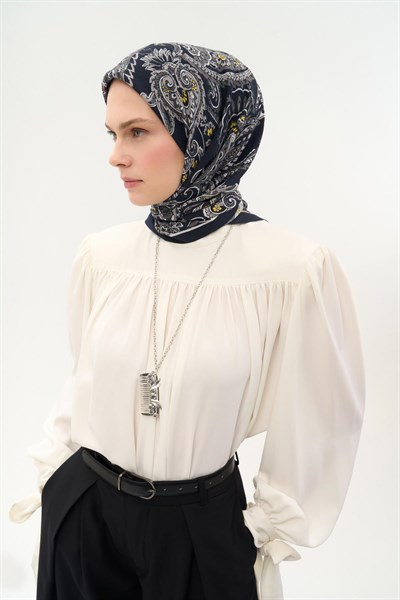 Viskon Velora Eşarp Dört Mevsim Etro Desen Koyu Siyah 90X90