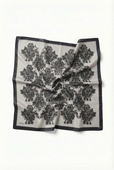 Viskon Velora Eşarp Dört Mevsim Barok Floral Desen Bej 90X90