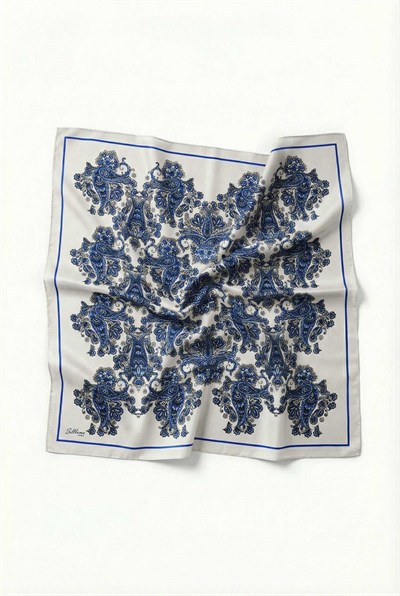 Viskon Velora Eşarp Dört Mevsim Barok Floral Desen Açık Gri 90X90