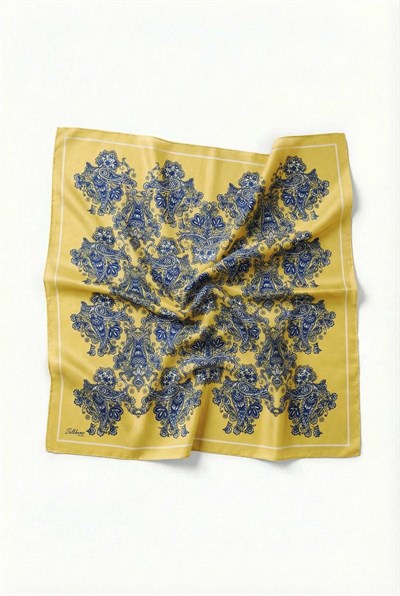 Viskon Velora Eşarp Dört Mevsim Barok Floral Desen Limon 90X90