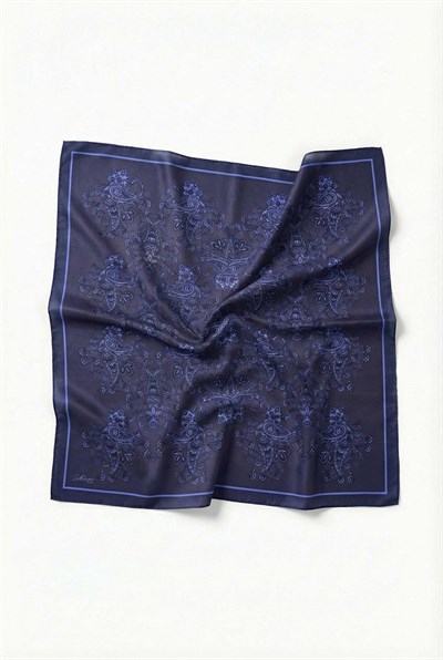 Viskon Velora Eşarp Dört Mevsim Barok Floral Desen Koyu Mavi 90X90
