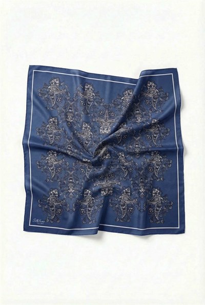 Viskon Velora Eşarp Dört Mevsim Barok Floral Desen Mavi 90X90