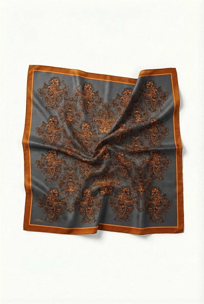 Viskon Velora Eşarp Dört Mevsim Barok Floral Desen Gri 90X90