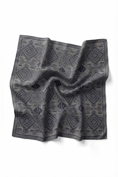 Viskon Velora Eşarp Dört Mevsim Kilim Desen Gri 90X90