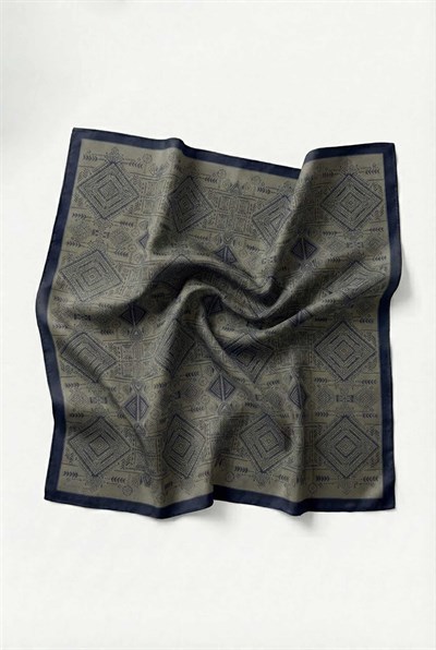 Viskon Velora Eşarp Dört Mevsim Kilim Desen Haki 90X90