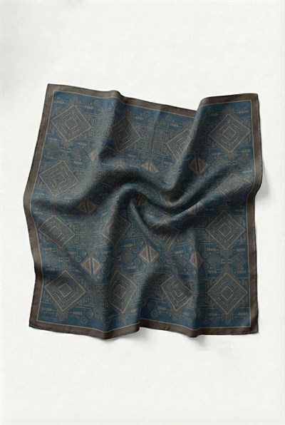 Viskon Velora Eşarp Dört Mevsim Kilim Desen Petrol Mavisi 90X90