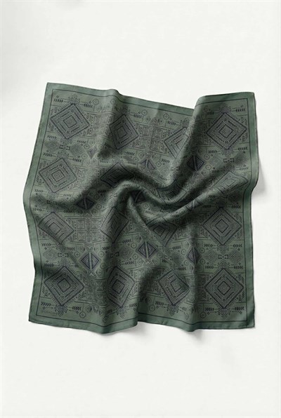 Viskon Velora Eşarp Dört Mevsim Kilim Desen Yeşil 90X90