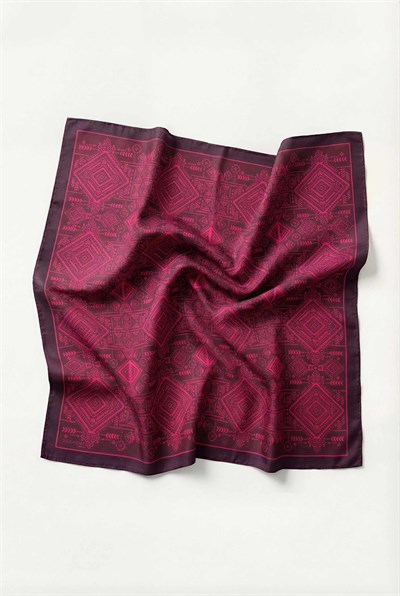Viskon Velora Eşarp Dört Mevsim Kilim Desen Mürdüm 90X90