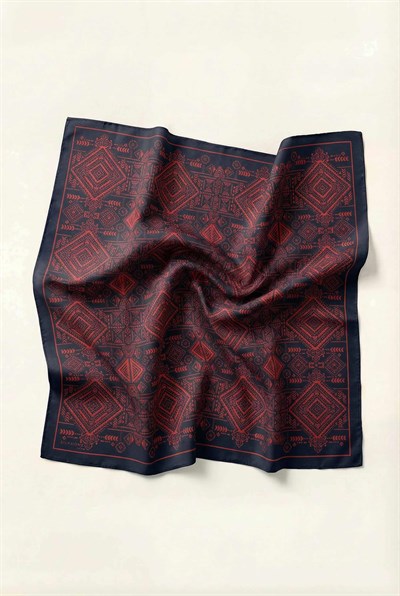 Viskon Velora Eşarp Dört Mevsim Kilim Desen Siyah 90X90