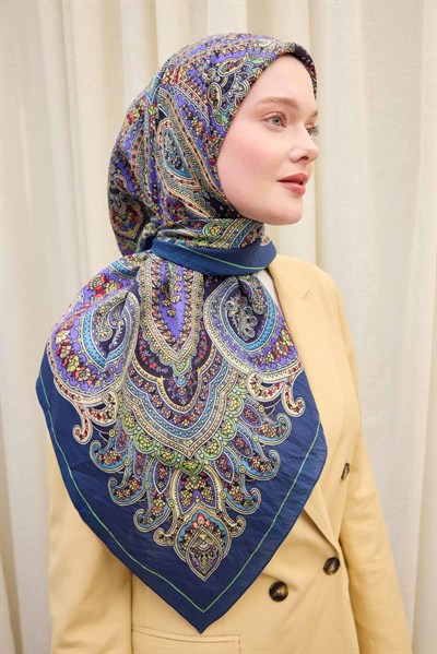 Velora Eşarp Ethnic Lacivert 90x90