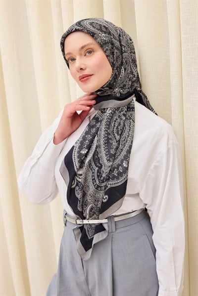 Velora Eşarp Ethnic Siyah - Gri 90x90