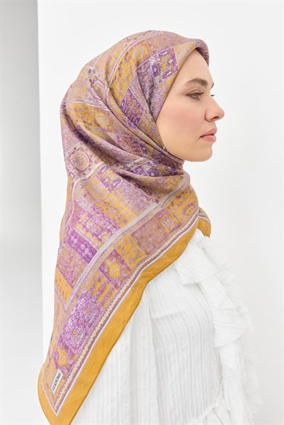 Velora Eşarp Etnik Desen Hardal Sarısı 90x90