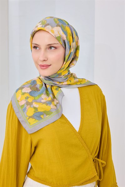 Velora Eşarp Floral Mavi Gri