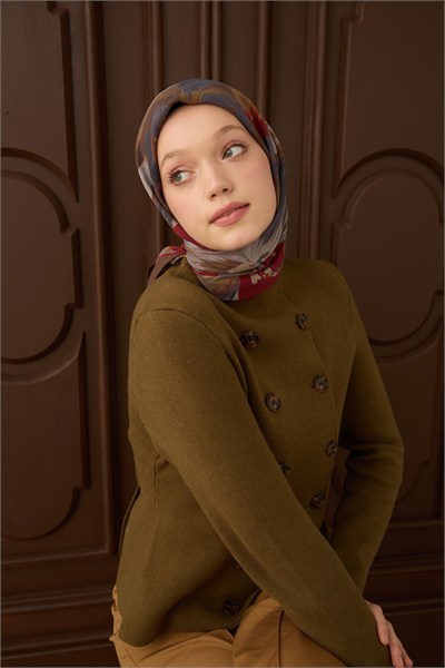 Velora Eşarp Flower Yeşil Kahve