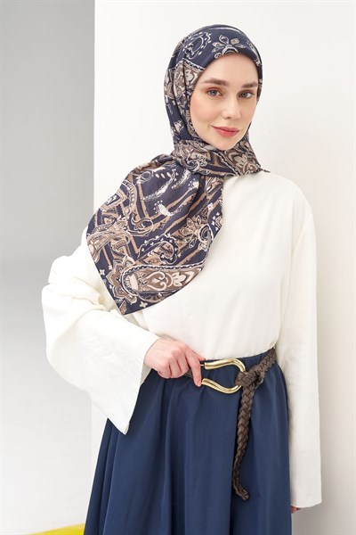 Velora Eşarp Şal Desen Açık Siyah 90x90