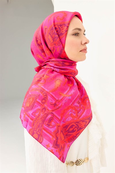 Velora Eşarp Şal Desen Fuşya 90x90