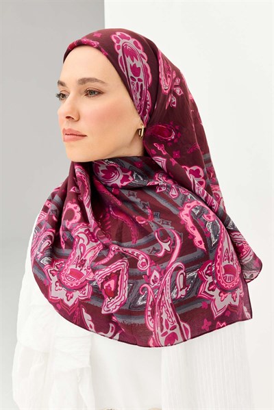 Velora Eşarp Şal Desen Mürdüm 90x90