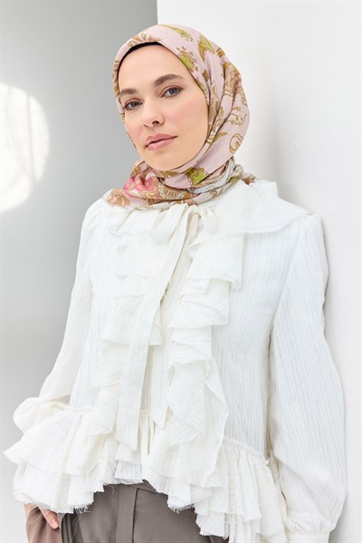 Velora Eşarp Şal Desen Pudra 90x90
