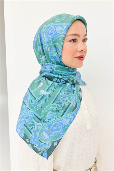 Velora Eşarp Şal Desen Yeşil 90x90