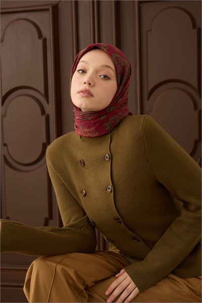 Velora Eşarp Shawl Pattern Koyu Kırmızı