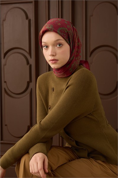 Velora Eşarp Shawl Pattern Koyu Kırmızı
