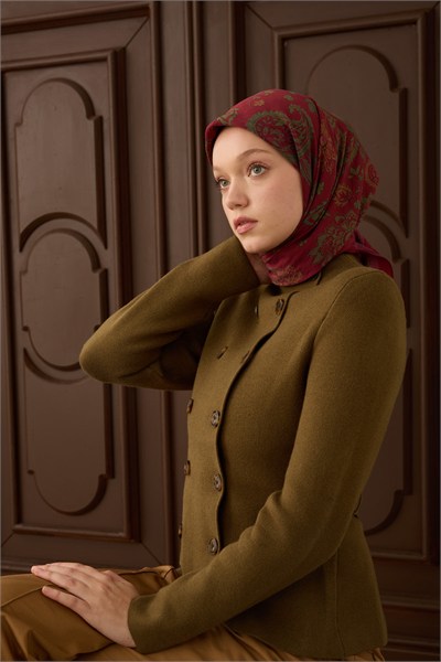 Velora Eşarp Shawl Pattern Koyu Kırmızı