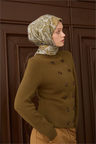 Velora Eşarp Shawl Pattern Yeşil Gri