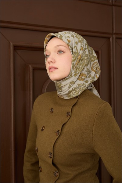 Velora Eşarp Shawl Pattern Yeşil Gri