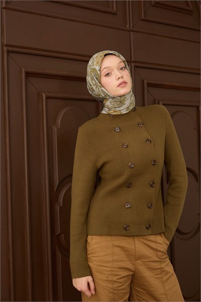 Velora Eşarp Shawl Pattern Yeşil Gri