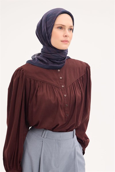 Velora Eşarp Sulu Boya Desen Koyu Füme 90X90