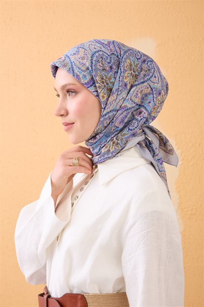 Velora Eşarp Vintage Paisley Mavi Gri