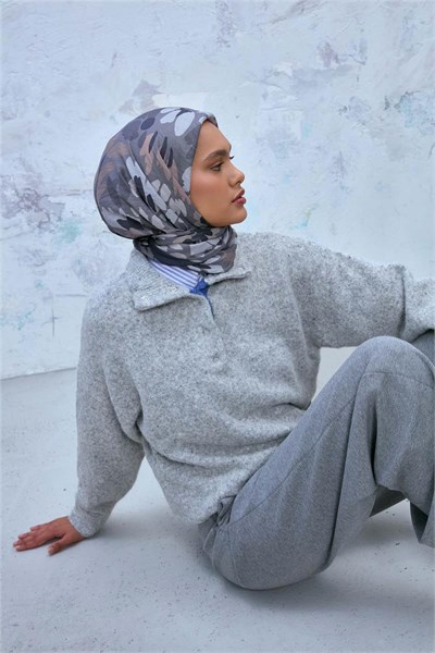 Viskon Karışımlı Velora Eşarp Grafit Gri-Vizon Gümüş Tonlu Desenli Tok Duruşlu
                90X90