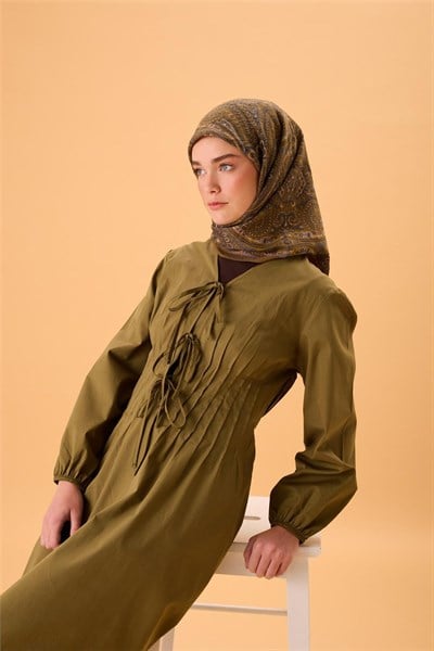 Viskon Karışımlı Velora Eşarp Koyu Gri-Olive İndigo Krem Desenli Tok Duruşlu
                90X90