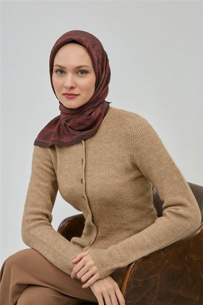 Viskon Velora Eşarp Acı Kahve Desenli Tok Duruşlu Dört Mevsim 90x90