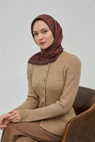 Viskon Velora Eşarp Acı Kahve Desenli Tok Duruşlu Dört Mevsim 90x90