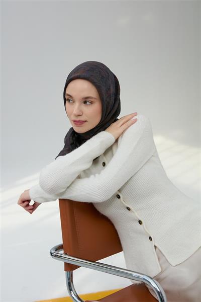 Viskon Velora Eşarp Antrasit Yeşil Desenli Yumuşak Dokulu Tok Duruşlu 90x90