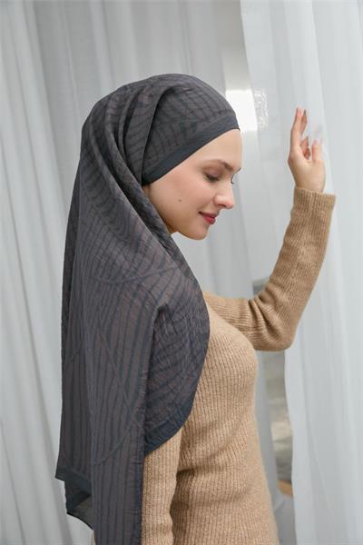 Viskon Velora Eşarp Antrasit Koyu Vizon Dokulu Dört Mevsim 90x90