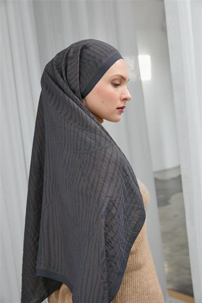 Viskon Velora Eşarp Antrasit Koyu Vizon Dokulu Dört Mevsim 90x90