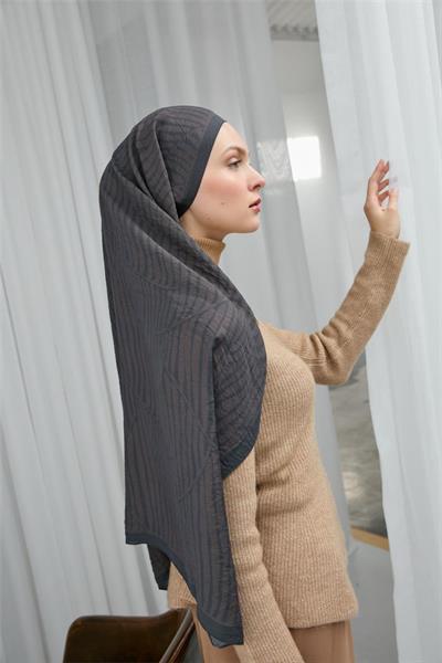 Viskon Velora Eşarp Antrasit Koyu Vizon Dokulu Dört Mevsim 90x90