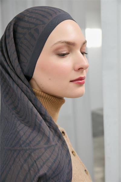 Viskon Velora Eşarp Antrasit Koyu Vizon Dokulu Dört Mevsim 90x90