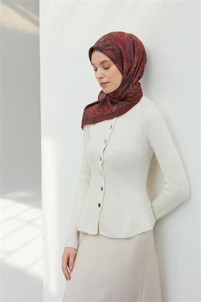 Viskon Velora Eşarp Çikolata Kahve Desenli Tok Duruşlu Dört Mevsim 90x90