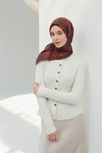 Viskon Velora Eşarp Çikolata Kahve Desenli Tok Duruşlu Dört Mevsim 90x90