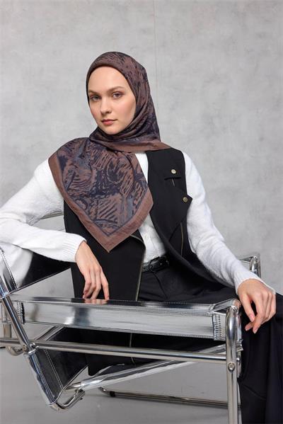 Viskon Velora Eşarp Dört Mevsim Karma Desen Kahve 90x90