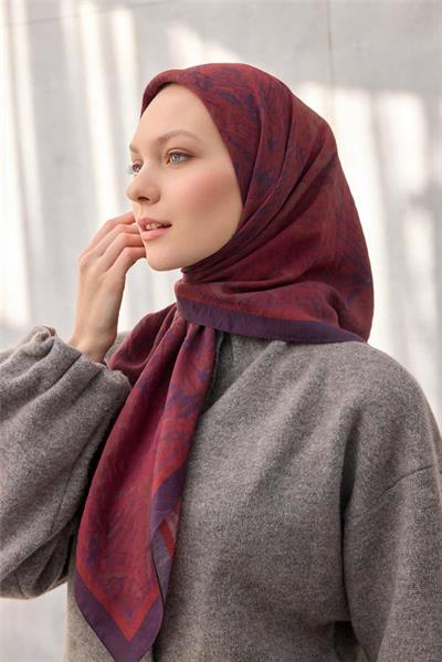 Viskon Velora Eşarp Dört Mevsim Karma Desen Koyu Mor 90x90