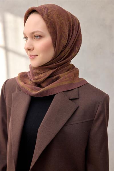 Viskon Velora Eşarp Dört Mevsim Karma Desen Çikolata Kahve 90x90