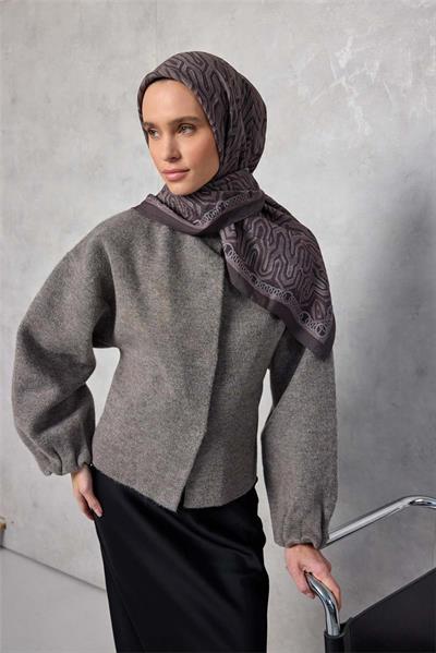 Viskon Velora Eşarp Dört Mevsim Zincir Desen Füme 90x90