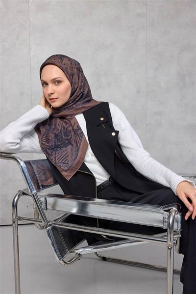 Viskon Velora Eşarp Dört Mevsim Karma Desen Kahve 90x90