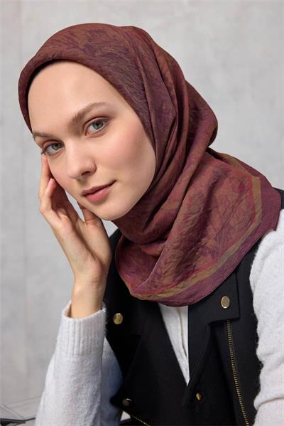 Viskon Velora Eşarp Dört Mevsim Karma Desen Vişne Mürdüm 90x90